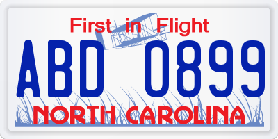 NC license plate ABD0899