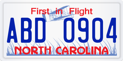 NC license plate ABD0904