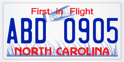 NC license plate ABD0905