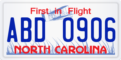 NC license plate ABD0906
