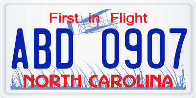 NC license plate ABD0907
