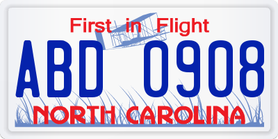 NC license plate ABD0908