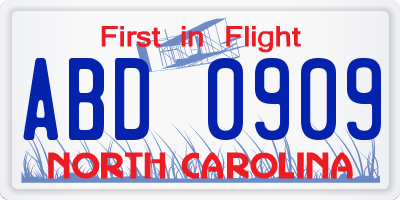 NC license plate ABD0909