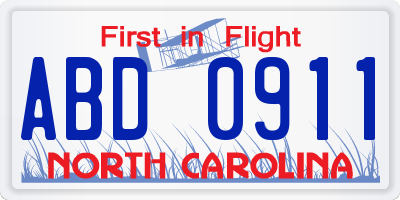 NC license plate ABD0911