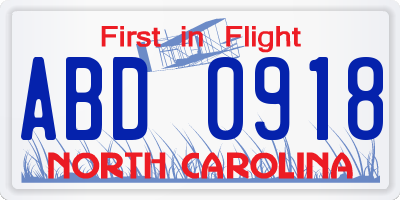 NC license plate ABD0918