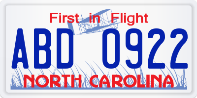 NC license plate ABD0922