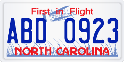 NC license plate ABD0923
