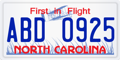 NC license plate ABD0925