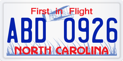 NC license plate ABD0926