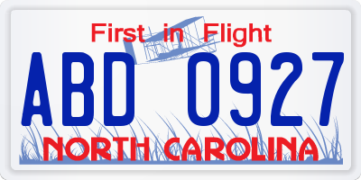 NC license plate ABD0927