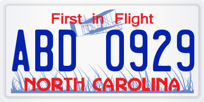 NC license plate ABD0929