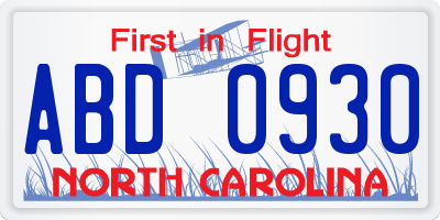 NC license plate ABD0930
