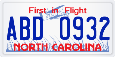 NC license plate ABD0932