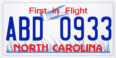 NC license plate ABD0933