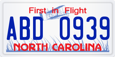 NC license plate ABD0939