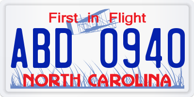 NC license plate ABD0940