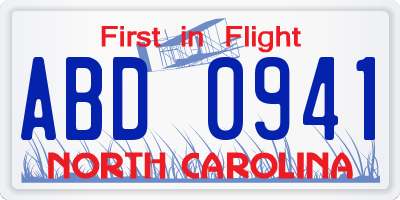 NC license plate ABD0941