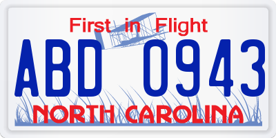 NC license plate ABD0943