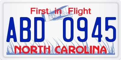 NC license plate ABD0945