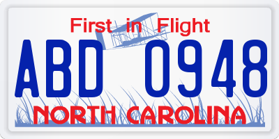 NC license plate ABD0948