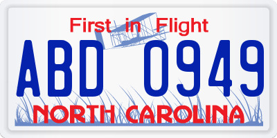 NC license plate ABD0949