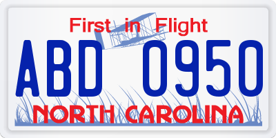 NC license plate ABD0950