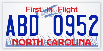 NC license plate ABD0952