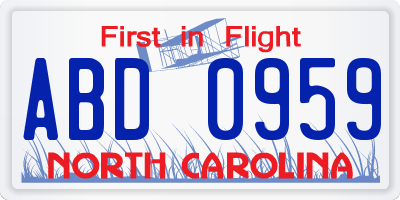 NC license plate ABD0959