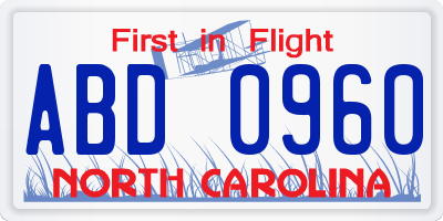 NC license plate ABD0960