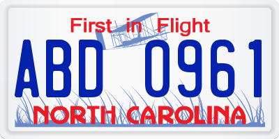 NC license plate ABD0961