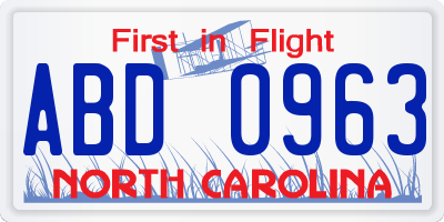 NC license plate ABD0963