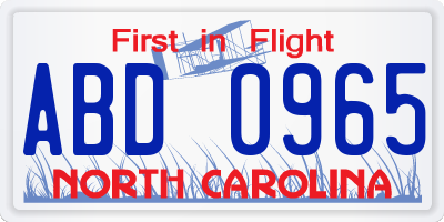 NC license plate ABD0965