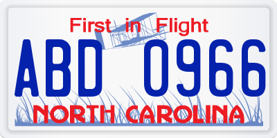 NC license plate ABD0966