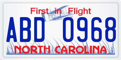 NC license plate ABD0968