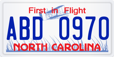 NC license plate ABD0970