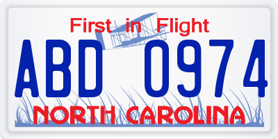 NC license plate ABD0974