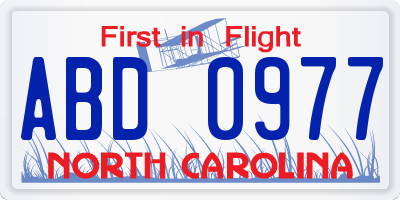 NC license plate ABD0977