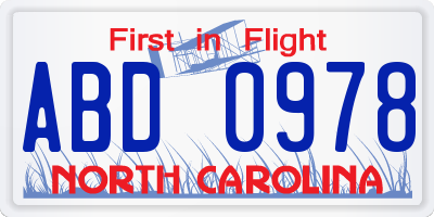 NC license plate ABD0978