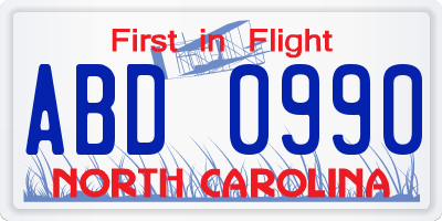 NC license plate ABD0990
