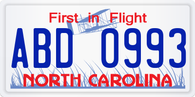 NC license plate ABD0993