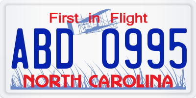 NC license plate ABD0995