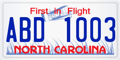 NC license plate ABD1003