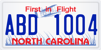 NC license plate ABD1004