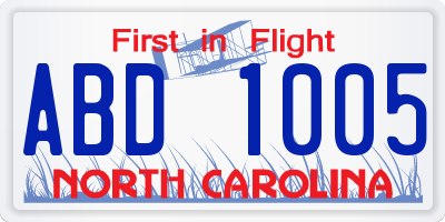 NC license plate ABD1005