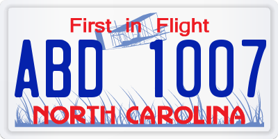 NC license plate ABD1007