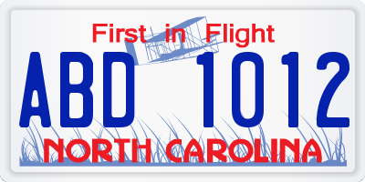 NC license plate ABD1012