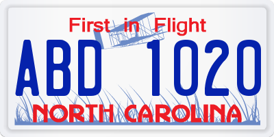 NC license plate ABD1020