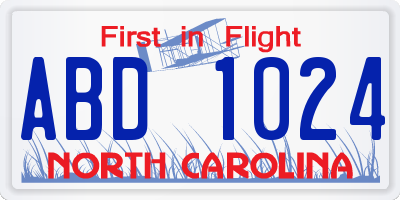 NC license plate ABD1024