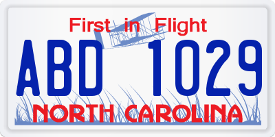 NC license plate ABD1029