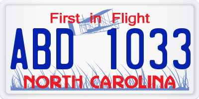 NC license plate ABD1033
